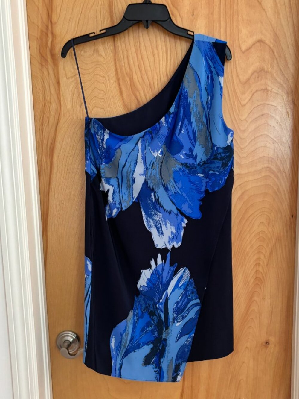 Tibi 100% Silk One Shoulder Blue Abstract Floral Shift Dress Size M